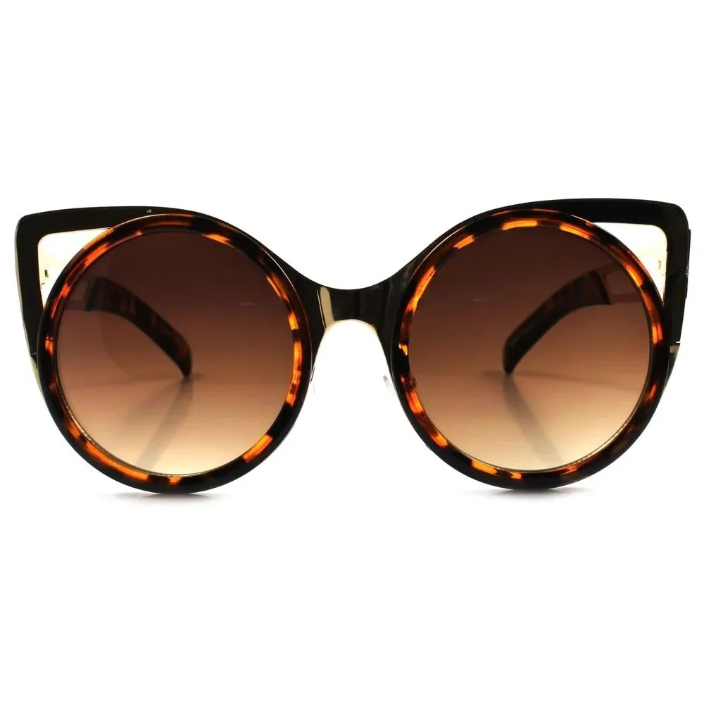 Designer Fashion Stylish Tortoise & Gold Womens Round Lens Cat Eye Sunglasses